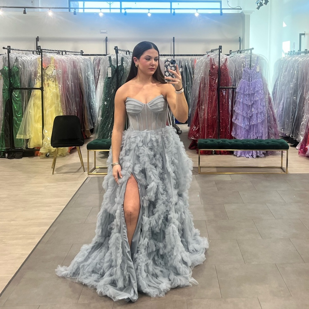 Grey/blue corset top prom dress